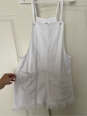 aerie White Denim Overall Shorts with Frayed Hem